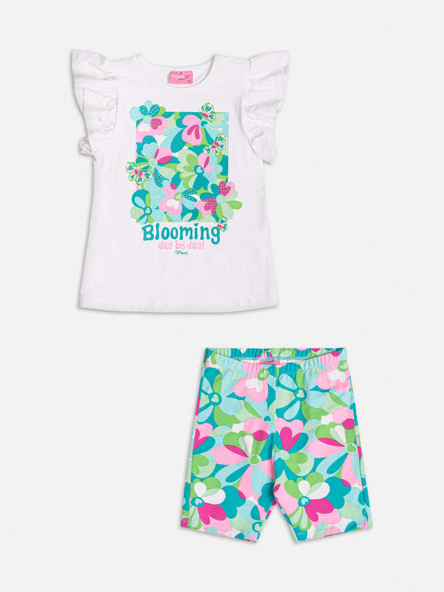 Conjunto Infantil Momi Verão Shorts Ciclista e Blusa Flores