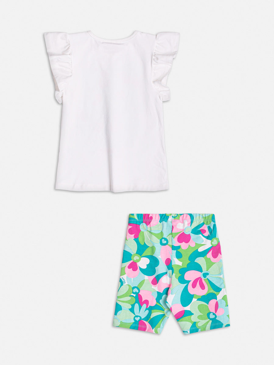 Conjunto Infantil Momi Verão Shorts Ciclista e Blusa Flores