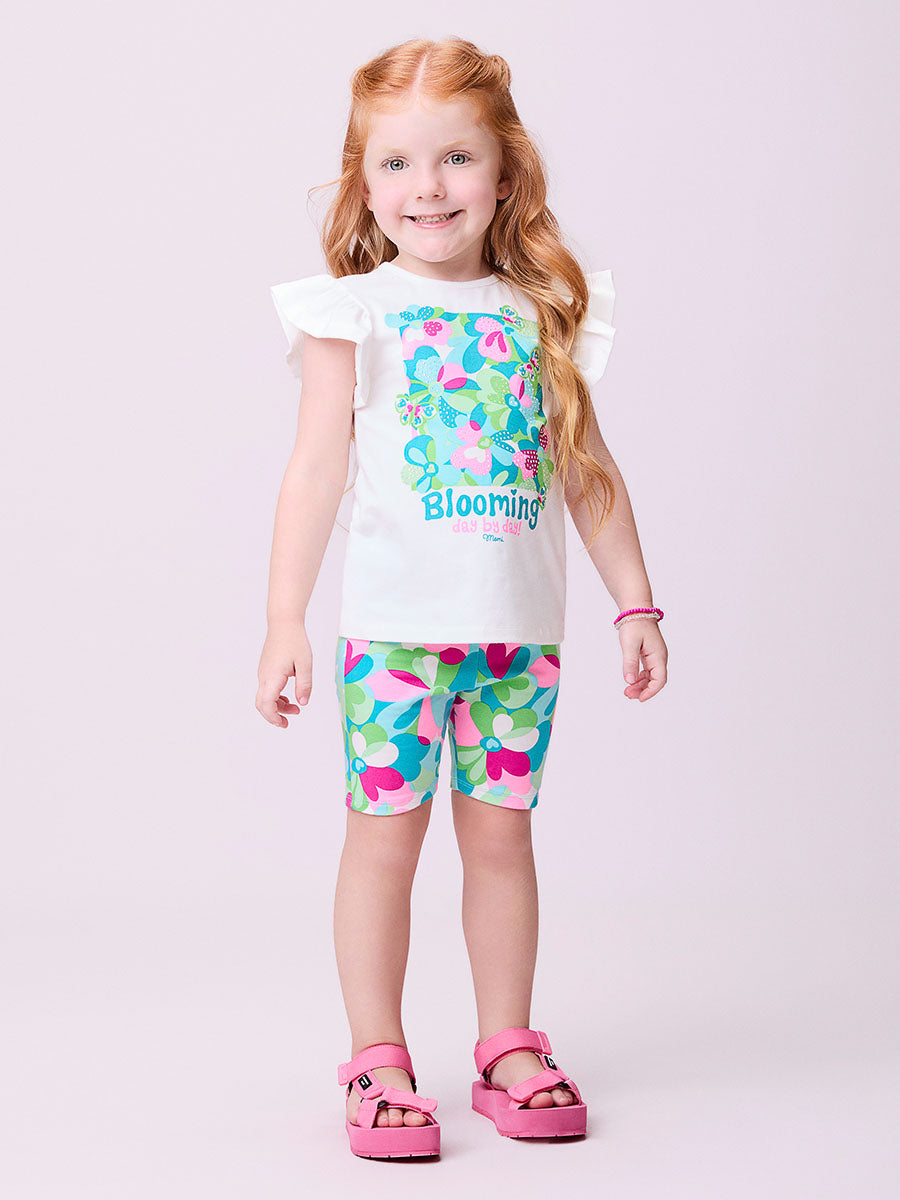 Conjunto Infantil Momi Verão Shorts Ciclista e Blusa Flores