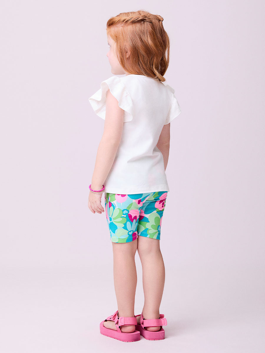 Conjunto Infantil Momi Verão Shorts Ciclista e Blusa Flores
