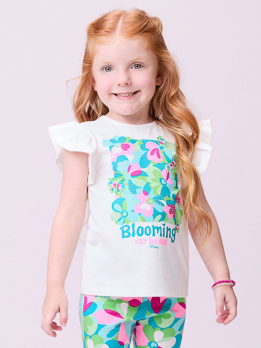 Conjunto Infantil Momi Verão Shorts Ciclista e Blusa Flores