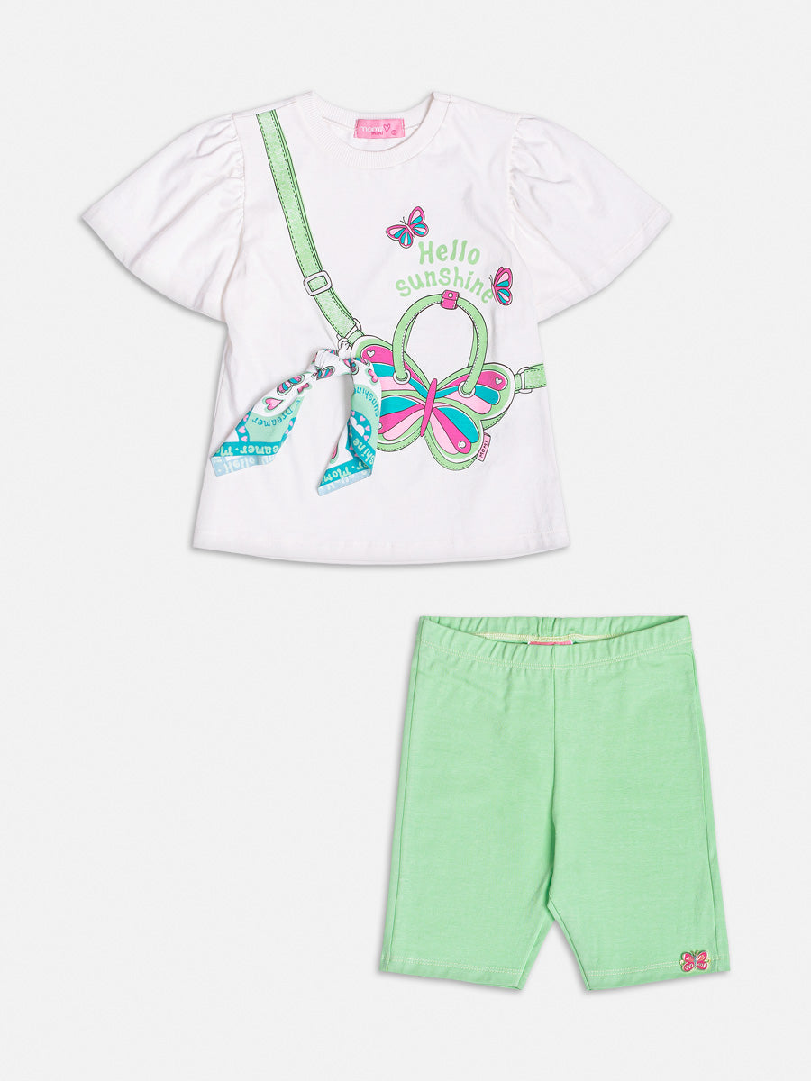 Conjunto Infantil Momi Shorts Ciclista Verde e Blusa Borboleta