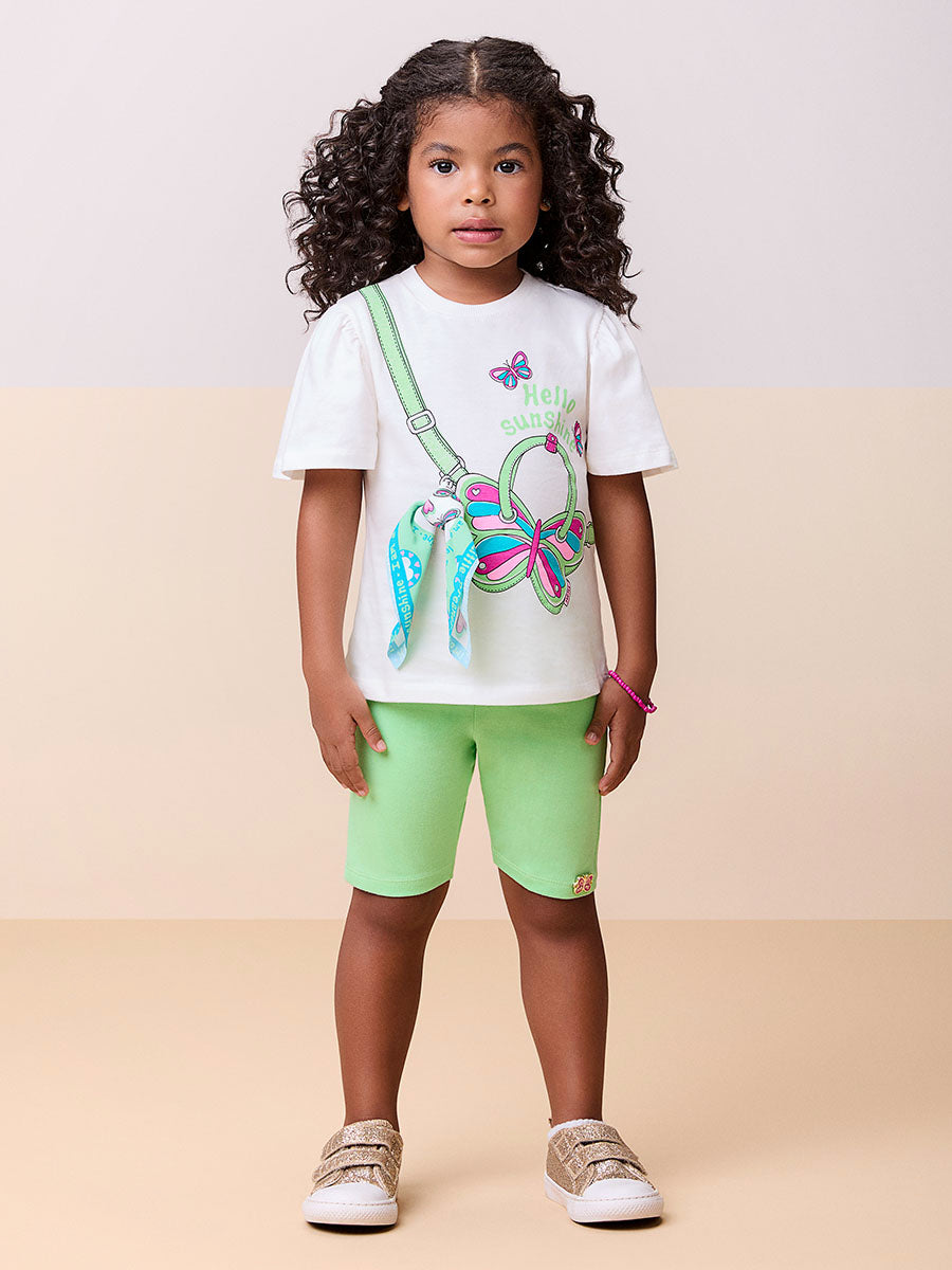 Conjunto Infantil Momi Shorts Ciclista Verde e Blusa Borboleta