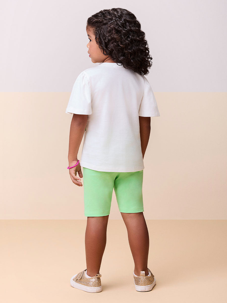 Conjunto Infantil Momi Shorts Ciclista Verde e Blusa Borboleta