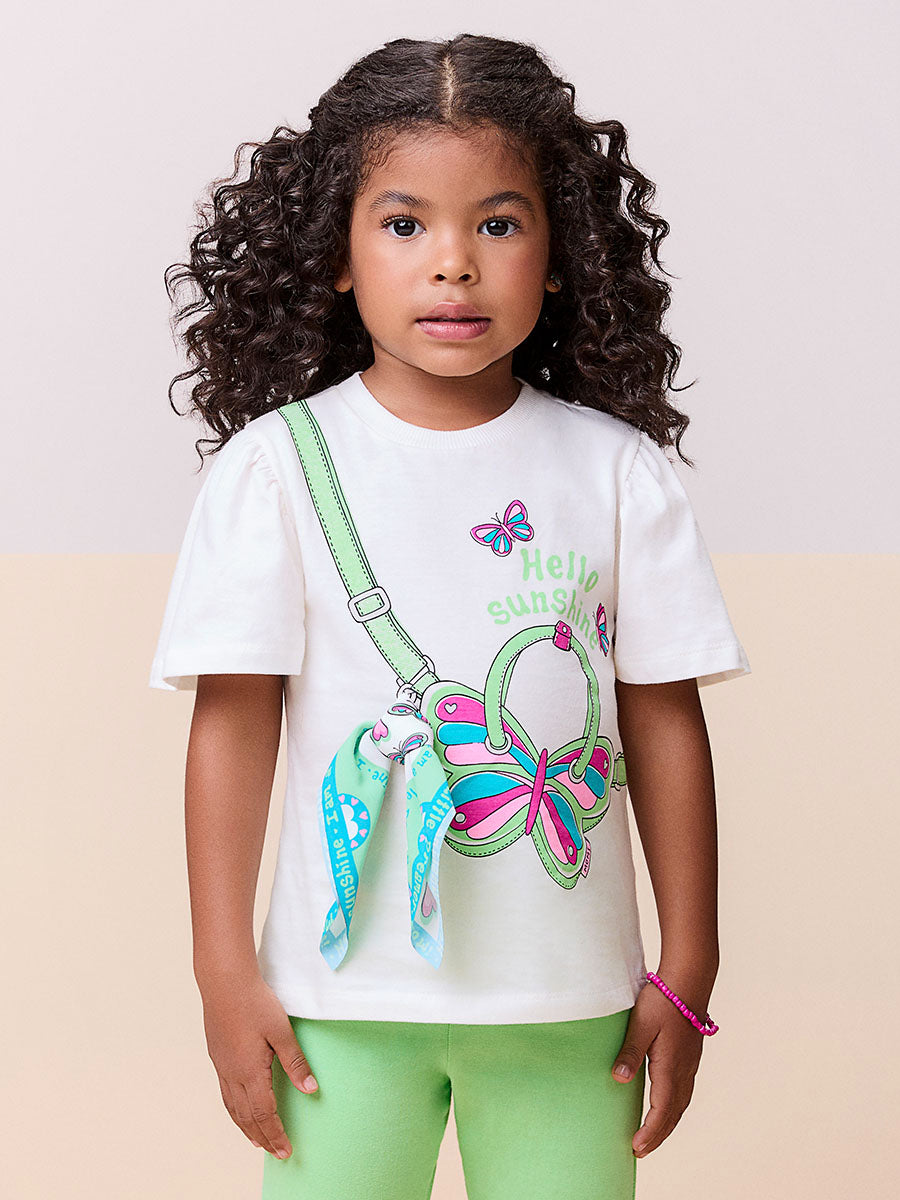Conjunto Infantil Momi Shorts Ciclista Verde e Blusa Borboleta