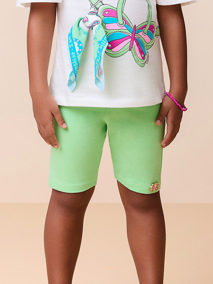 Conjunto Infantil Momi Shorts Ciclista Verde e Blusa Borboleta