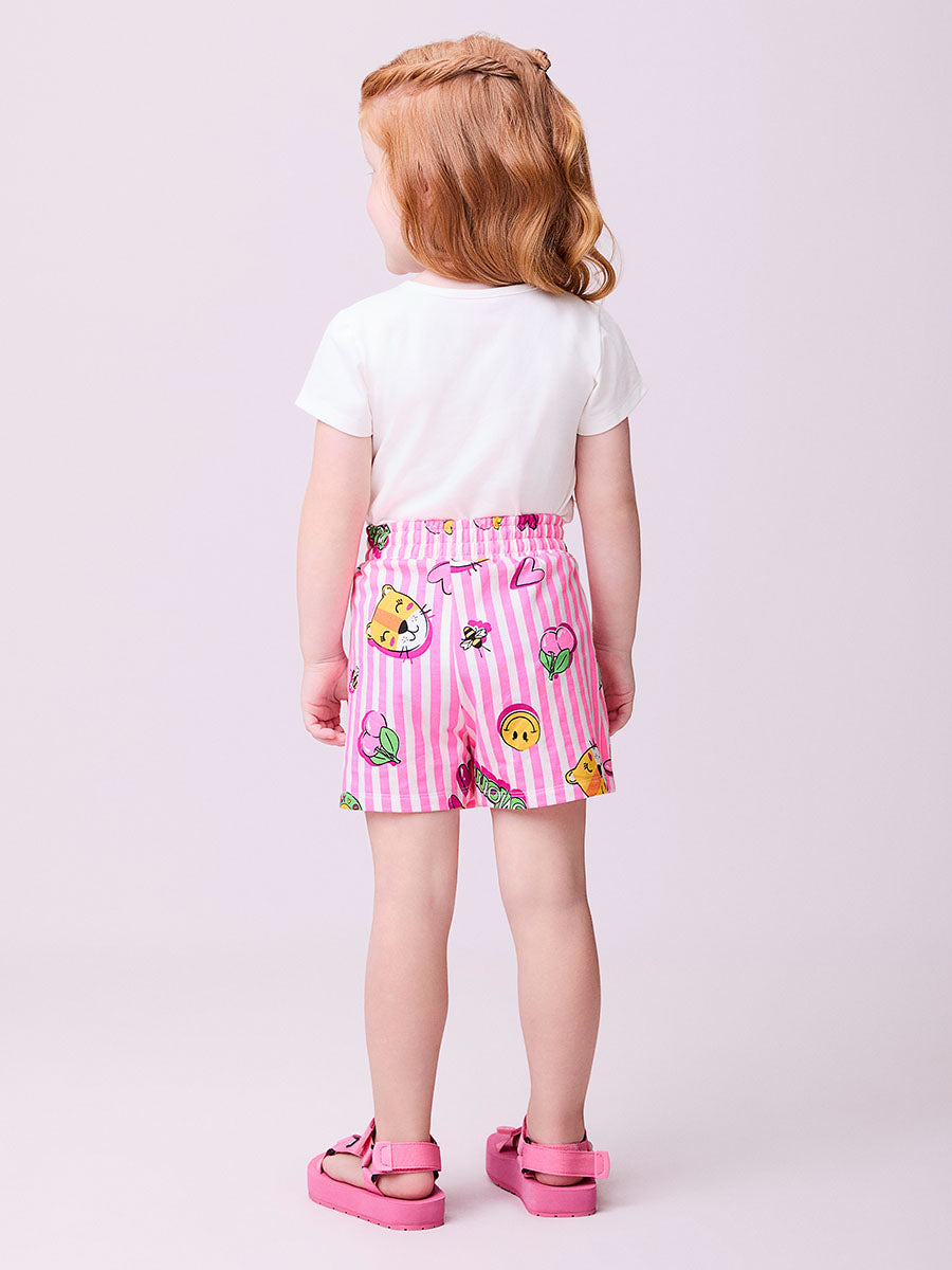 Conjunto Infantil Momi Verão Com Shorts Saia Listrada Rosa e Blusa Amazing
