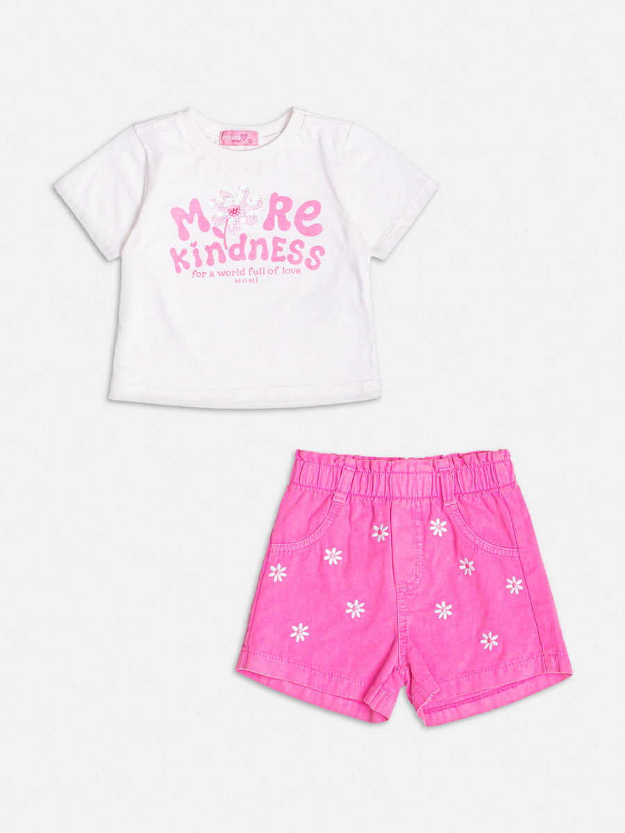 Conjunto Infantil Momi Verão Shorts Rosa e Blusa Flor