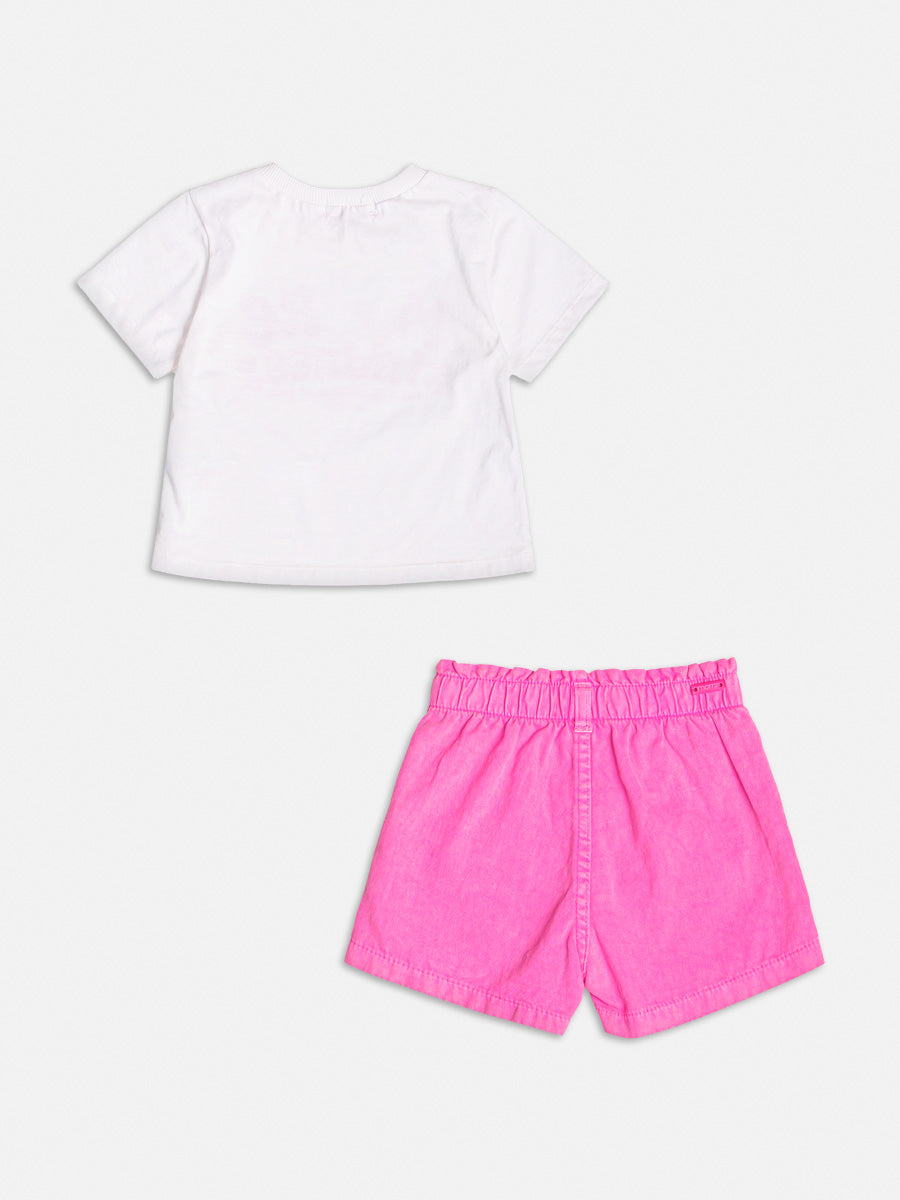 Conjunto Infantil Momi Verão Shorts Rosa e Blusa Flor