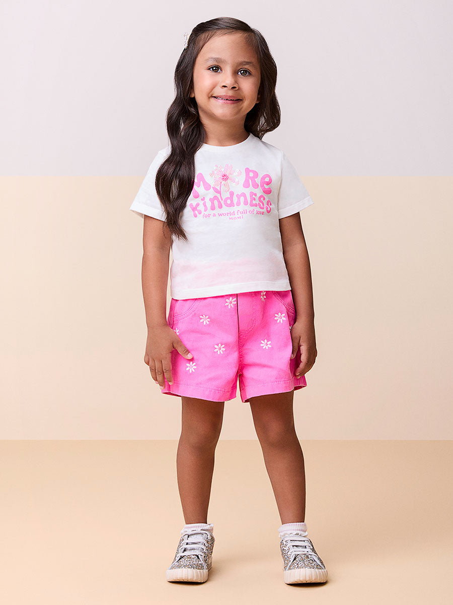 Conjunto Infantil Momi Verão Shorts Rosa e Blusa Flor