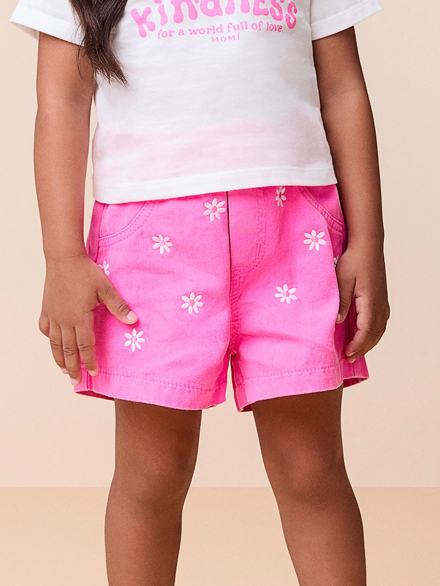 Conjunto Infantil Momi Verão Shorts Rosa e Blusa Flor