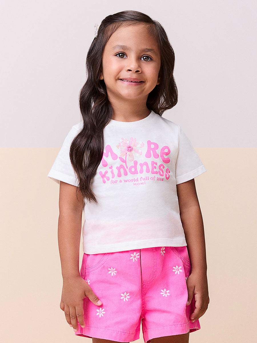 Conjunto Infantil Momi Verão Shorts Rosa e Blusa Flor