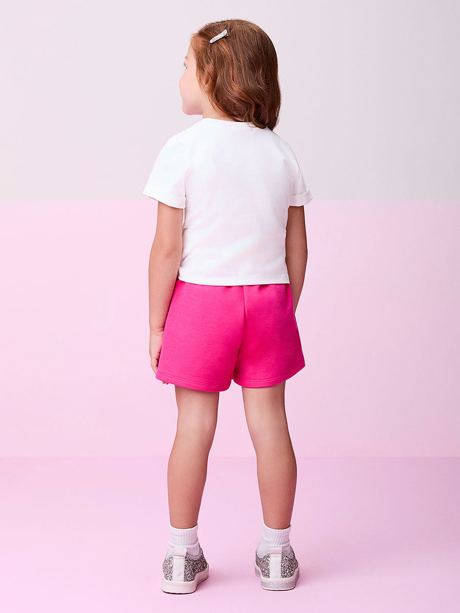 Conjunto Infantil Momi Verão Shorts Rosa Laço e Blusa Brilho
