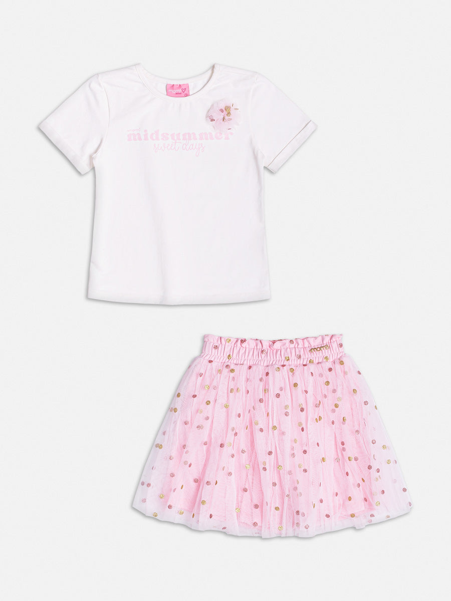 Conjunto Infantil Momi Saia Tule Rosa Blusa Summer
