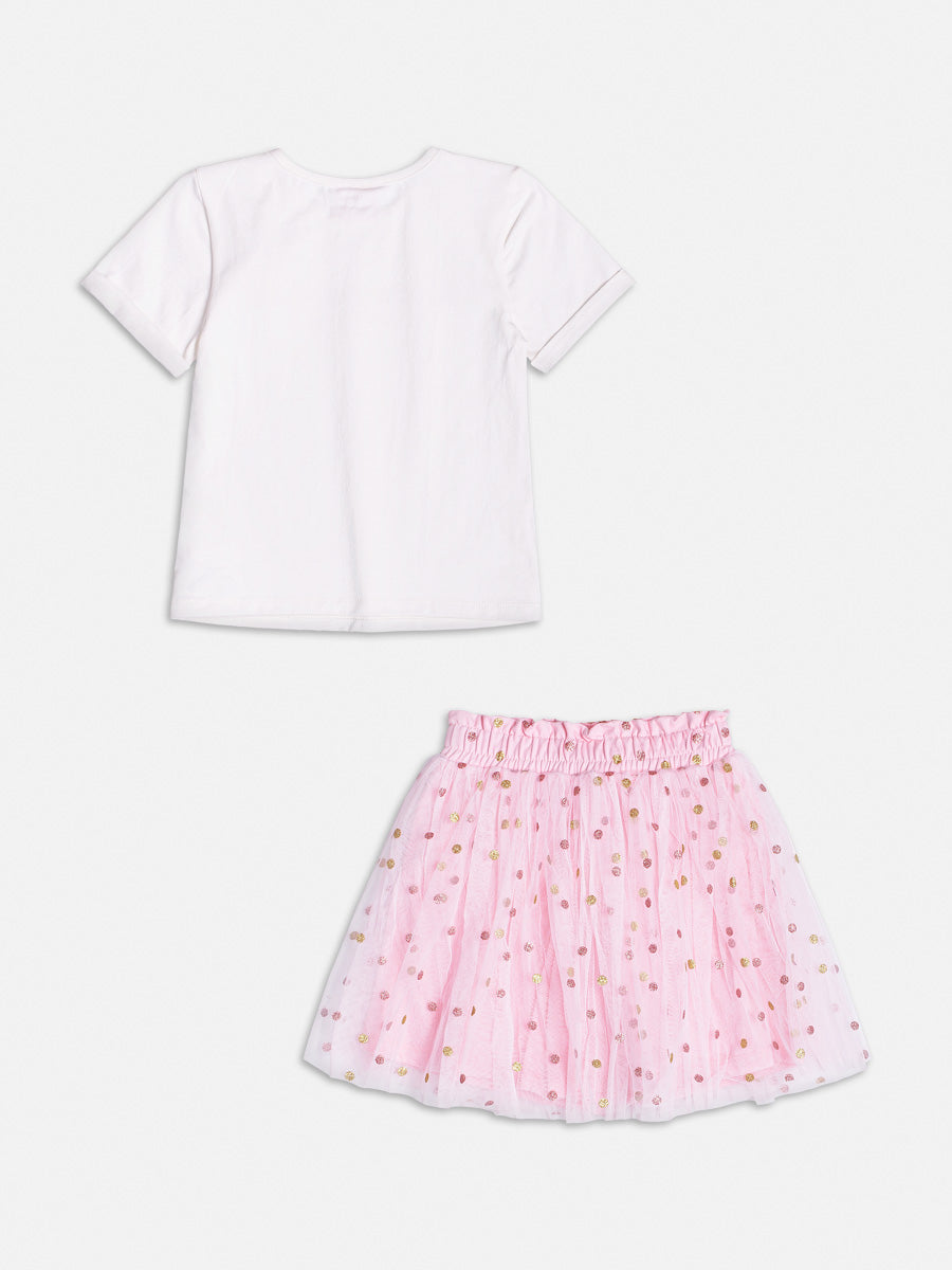 Conjunto Infantil Momi Saia Tule Rosa Blusa Summer