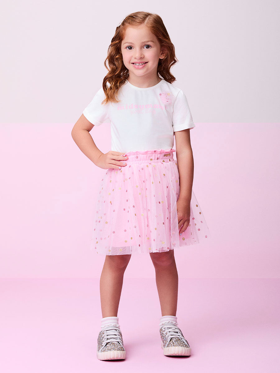 Conjunto Infantil Momi Saia Tule Rosa Blusa Summer
