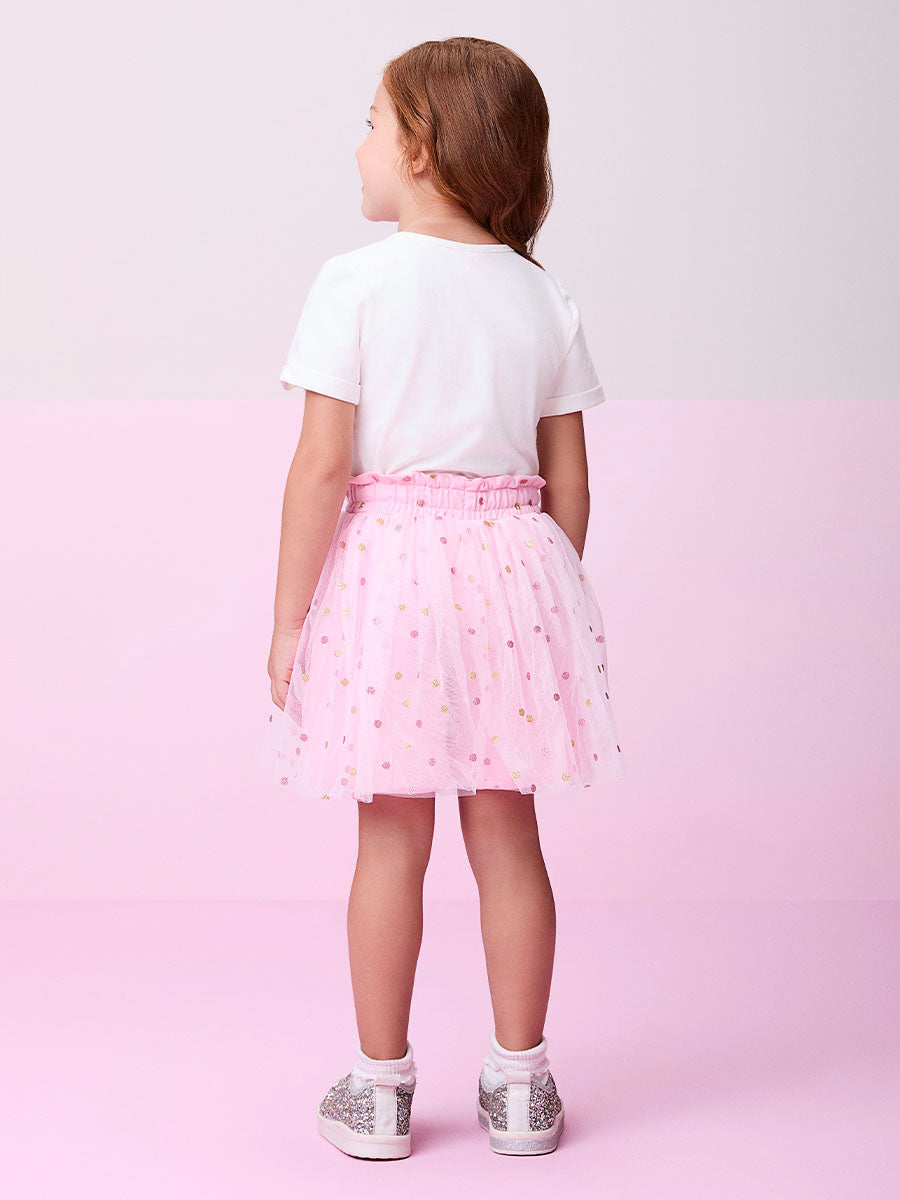 Conjunto Infantil Momi Saia Tule Rosa Blusa Summer