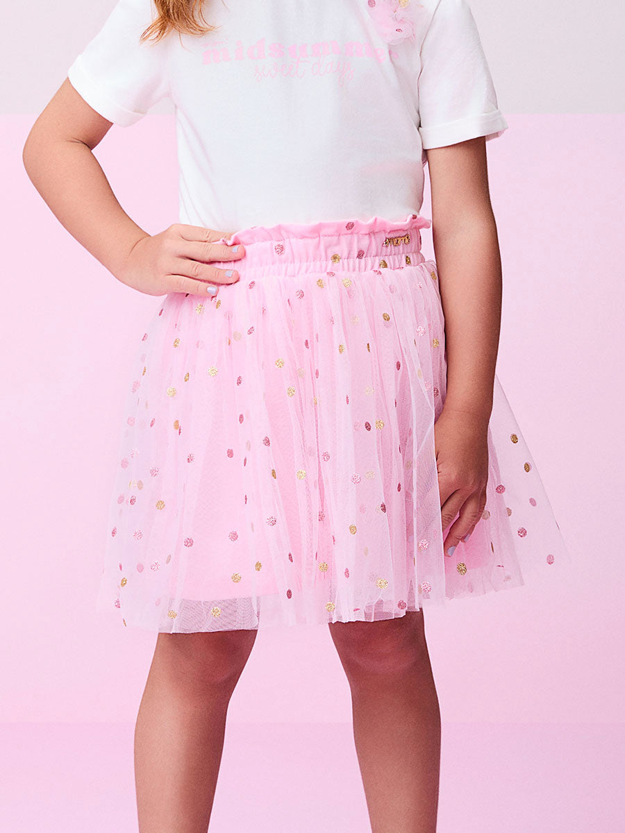 Conjunto Infantil Momi Saia Tule Rosa Blusa Summer