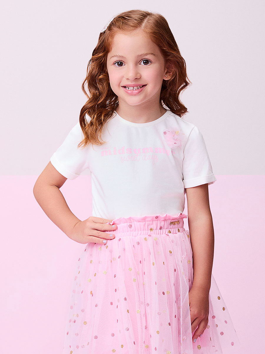 Conjunto Infantil Momi Saia Tule Rosa Blusa Summer
