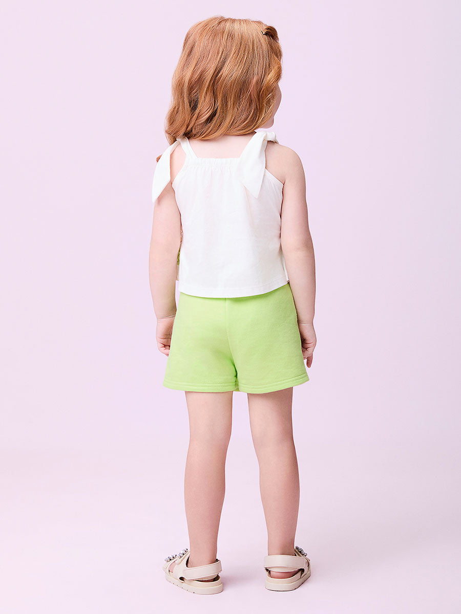 Conjunto Infantil Momi Verão Shorts Saia Verde e Blusa Off Bordada