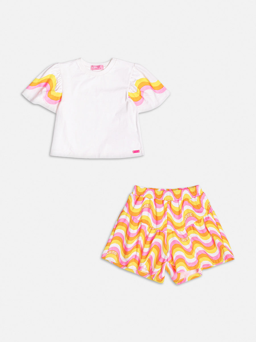 Conjunto Infantil Momi Verão Com Shorts e Blusa Ondas Coloridas