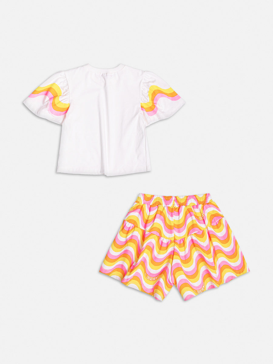 Conjunto Infantil Momi Verão Com Shorts e Blusa Ondas Coloridas