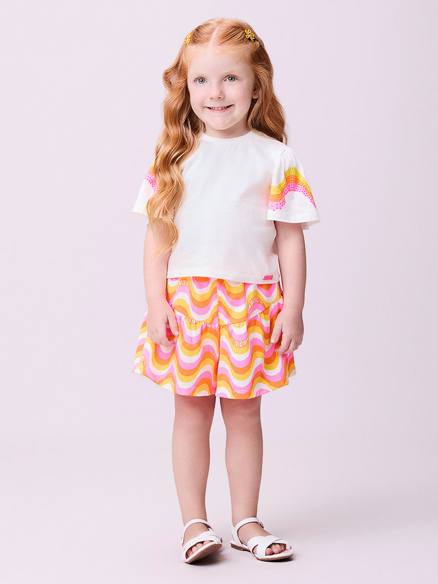 Conjunto Infantil Momi Verão Com Shorts e Blusa Ondas Coloridas
