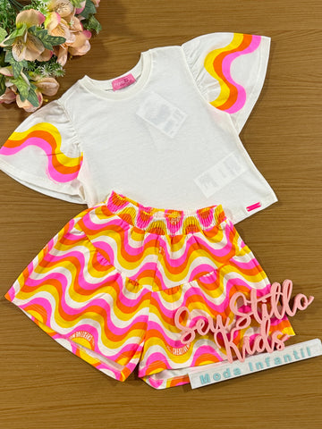 Conjunto Infantil Momi Verão Com Shorts e Blusa Ondas Coloridas