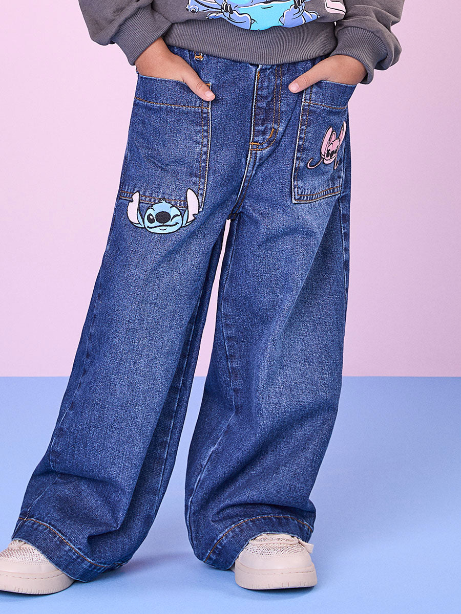 Calça Jeans Infantil Momi Pantalona Stitch