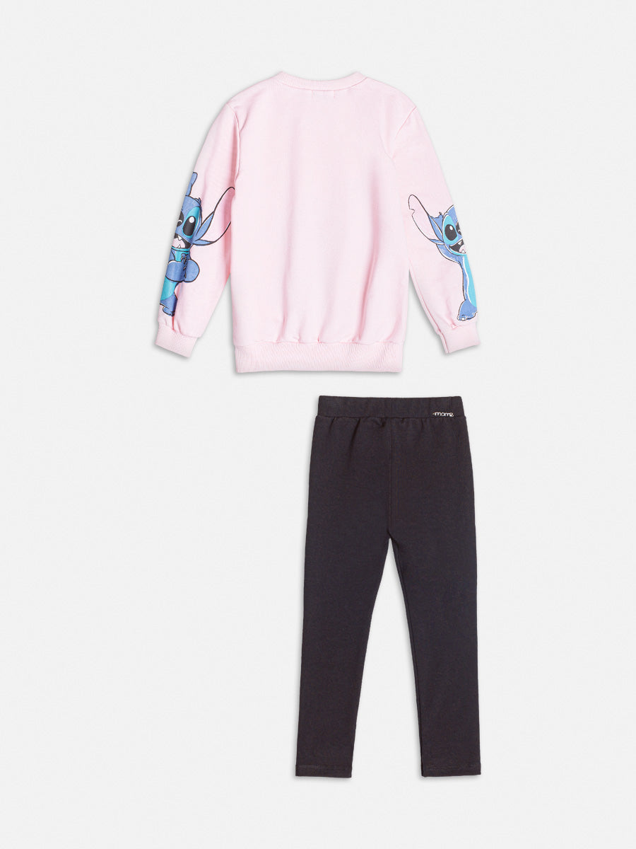 Conjunto Infantil Momi Inverno Legging e Moletom Rosa Stitch