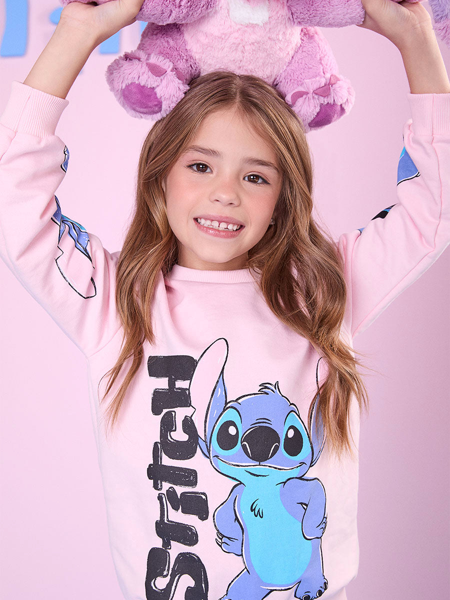 Conjunto Infantil Momi Inverno Legging e Moletom Rosa Stitch