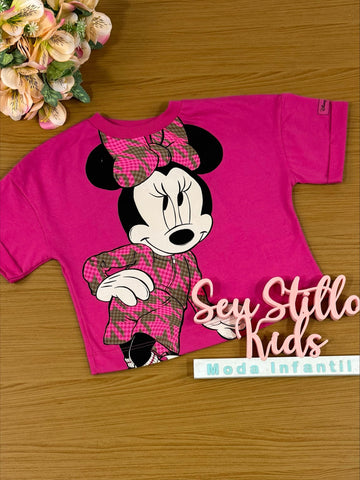 Blusa Infantil Animê Inverno Manga Curta Pink Minnie Disney