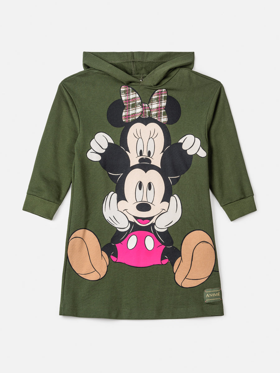 Vestido Infantil Animê Inverno Verde Militar Mickey and Minnie Disney