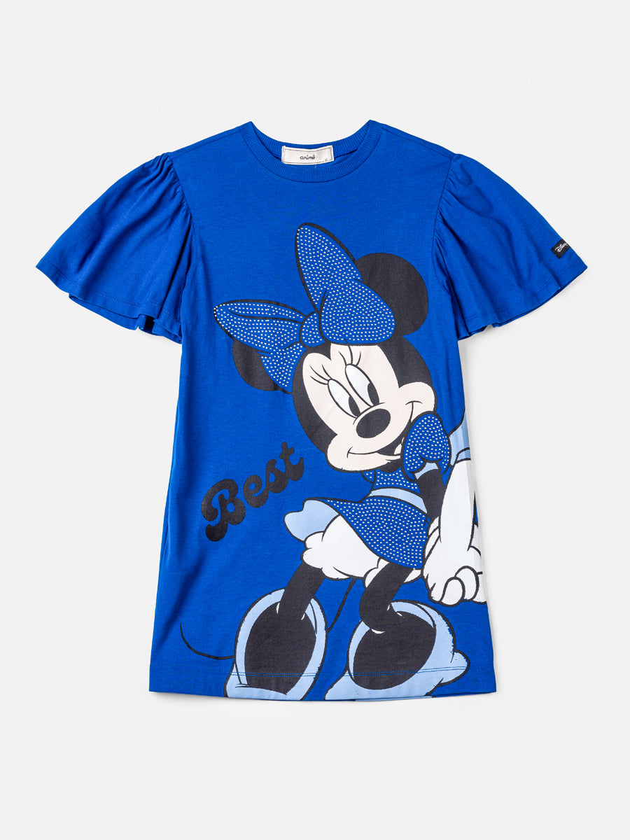 Vestido Infantil Animê Inverno Azul Minnie e Margarida Disney
