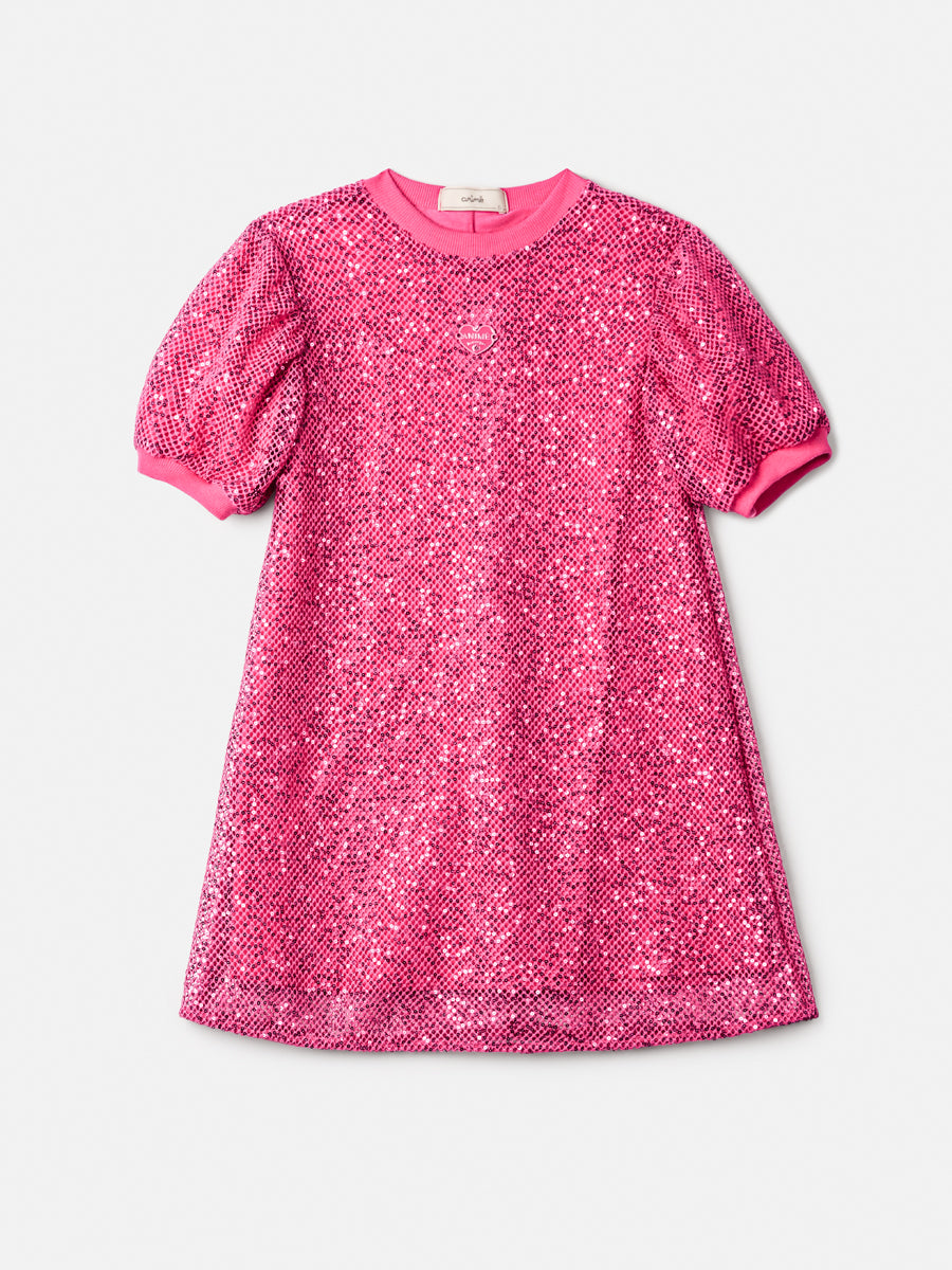 Vestido Infantil Animê Inverno Paetê Pink