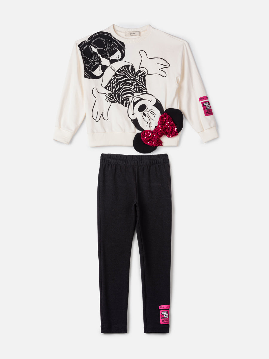 Conjunto Infantil Animê Inverno com Legging e Moletom Minnie Laço Disney