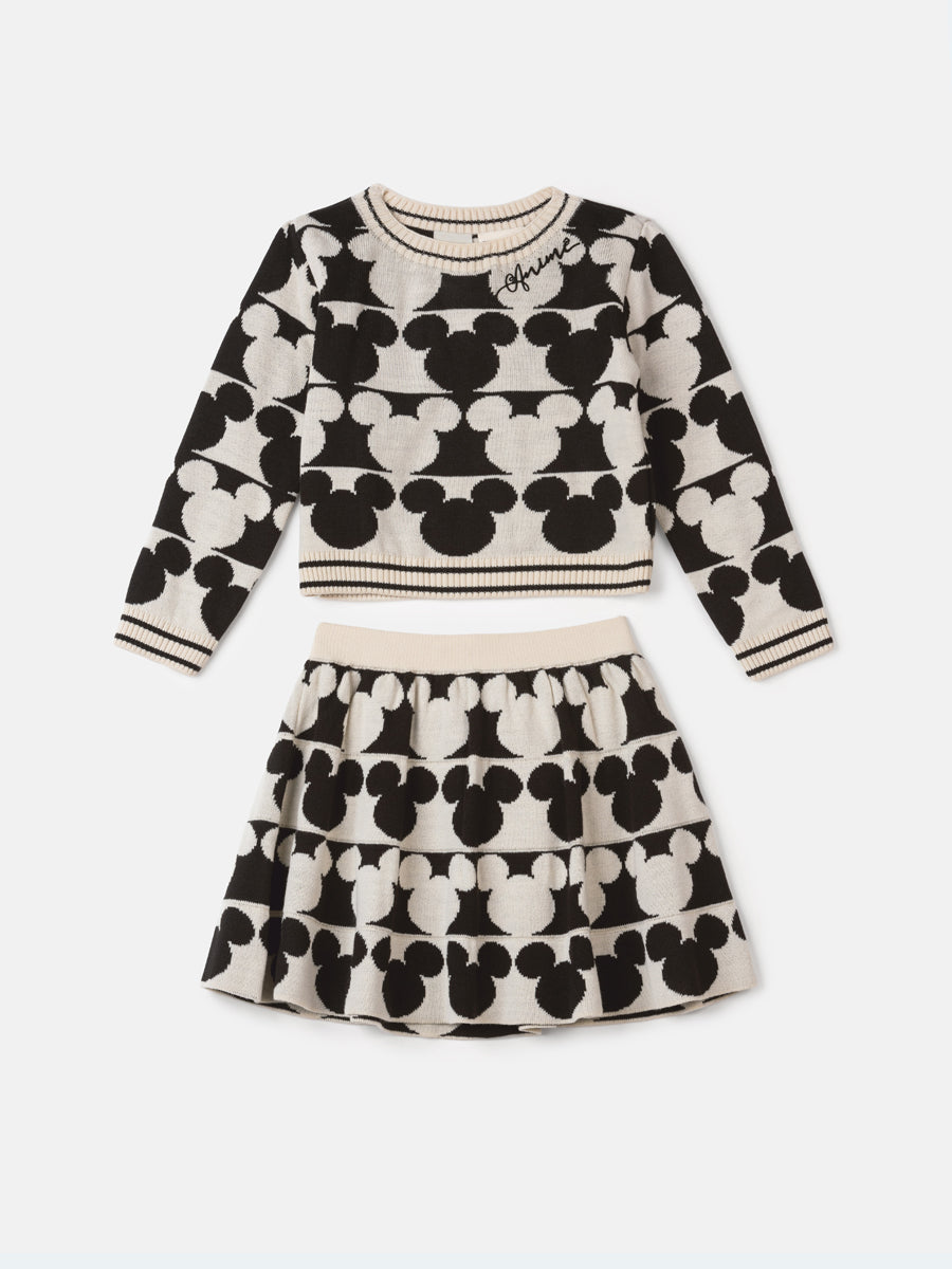 Conjunto Infantil Animê Inverno Saia Mickey e Blusa Tricot Mickey Disney