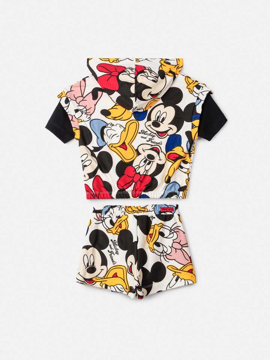 Conjunto Infantil Animê Inverno Shorts Saia e Blusa Com Capuz Mickey And Friends Disney