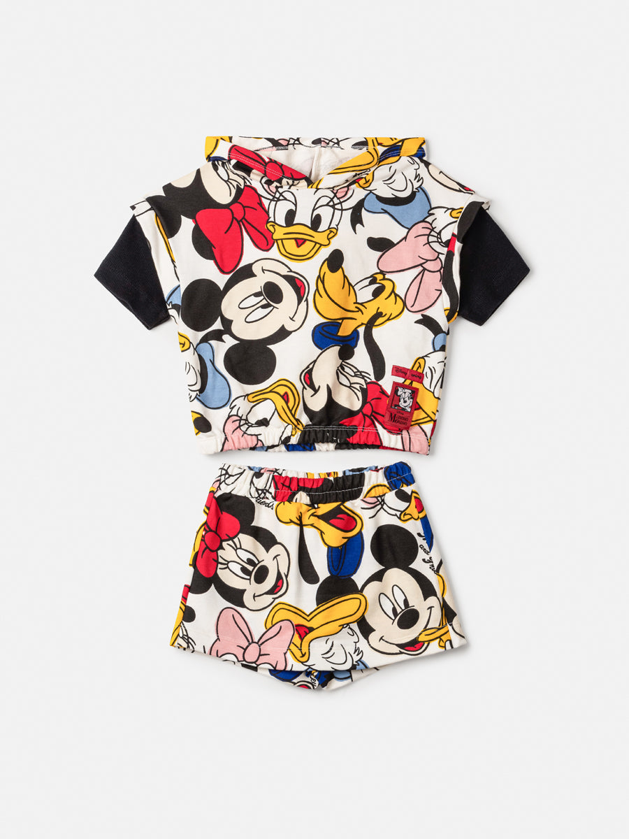 Conjunto Infantil Animê Inverno Shorts Saia e Blusa Com Capuz Mickey And Friends Disney