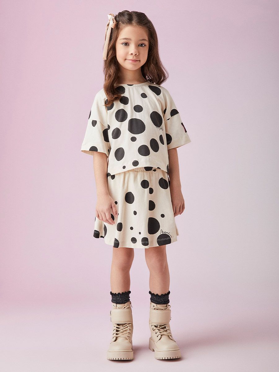Conjunto Infantil Animê Inverno com Saia e Blusa Manga Curta Poá