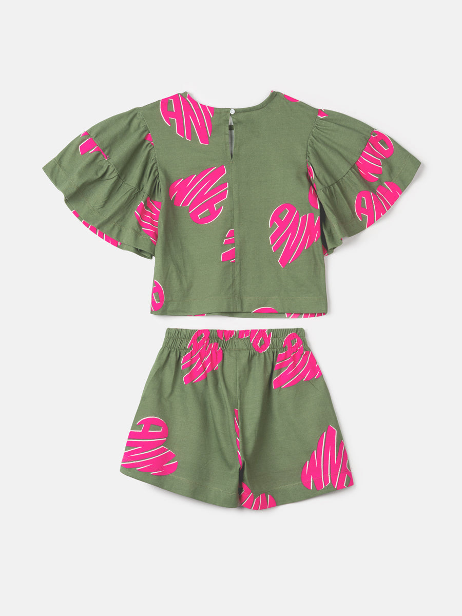 Conjunto Infantil Animê Inverno Shorts e Blusa Verde