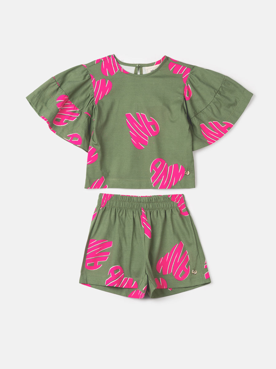 Conjunto Infantil Animê Inverno Shorts e Blusa Verde