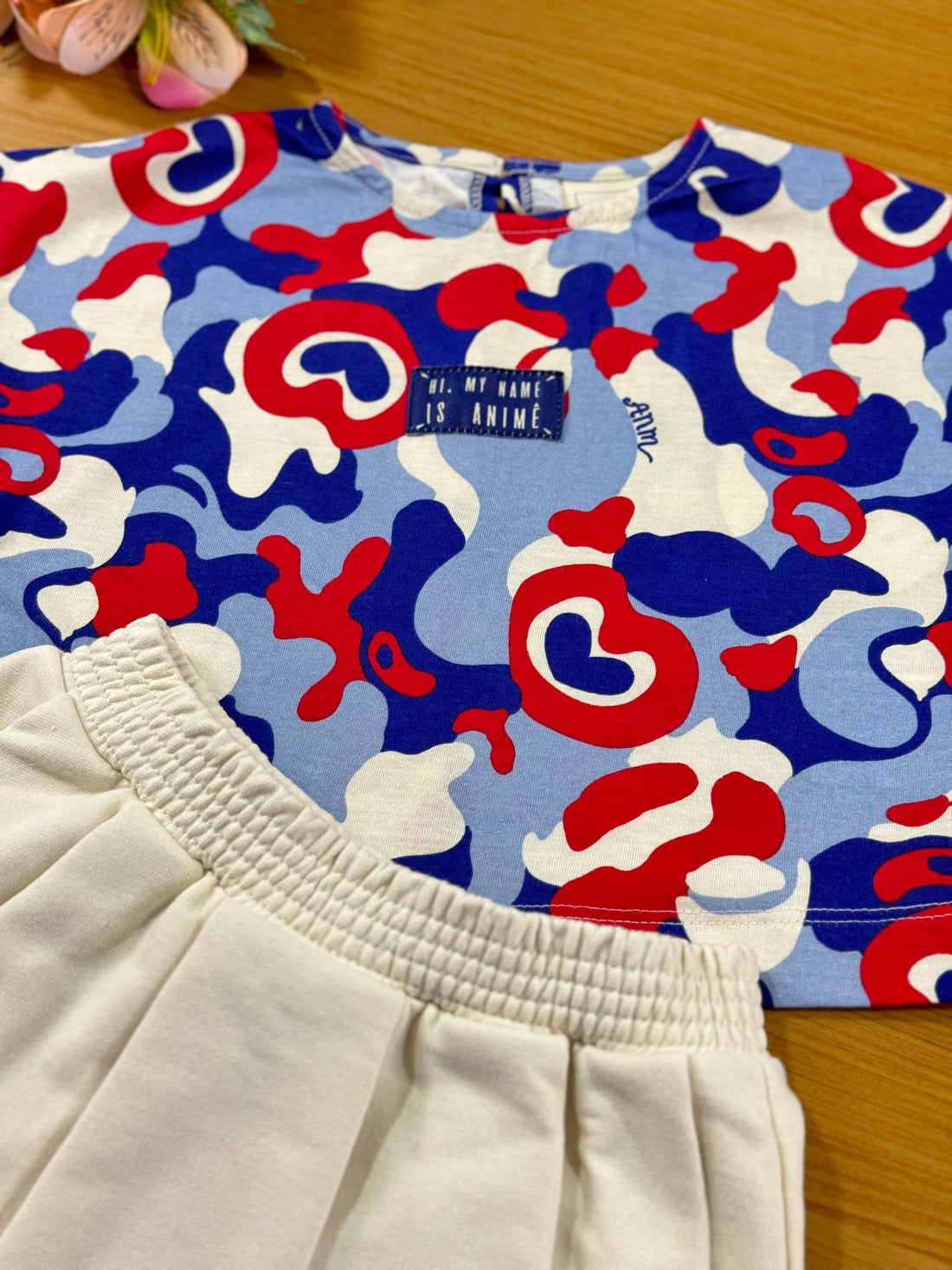 Conjunto Infantil Animê Inverno Shorts Saia e Blusa Colorida