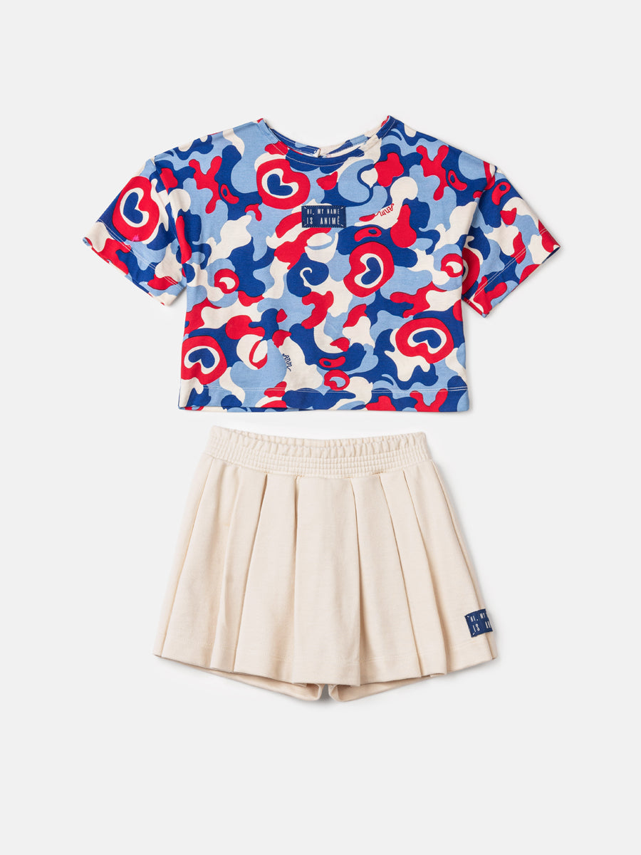 Conjunto Infantil Animê Inverno Shorts Saia e Blusa Colorida