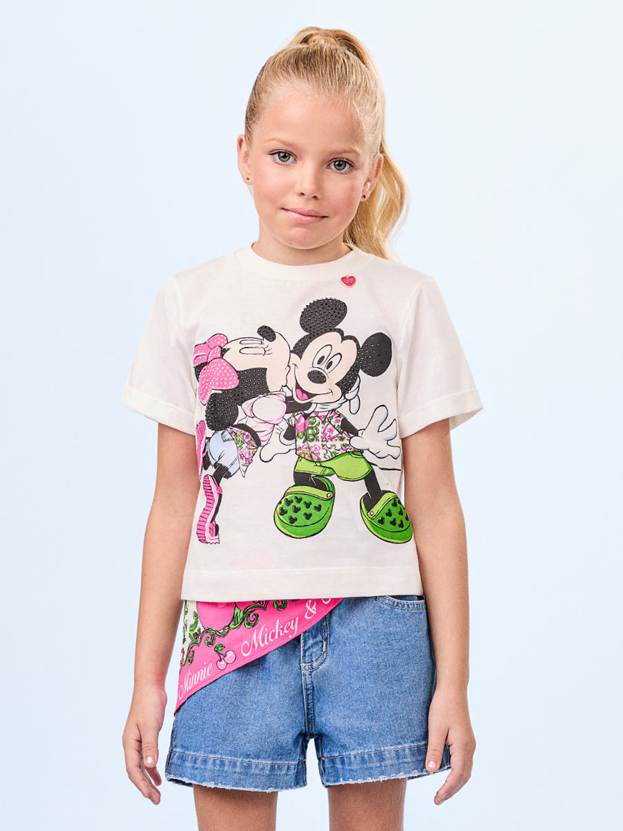Blusa Infantil Anime Verão Mickey e Minnie Disney