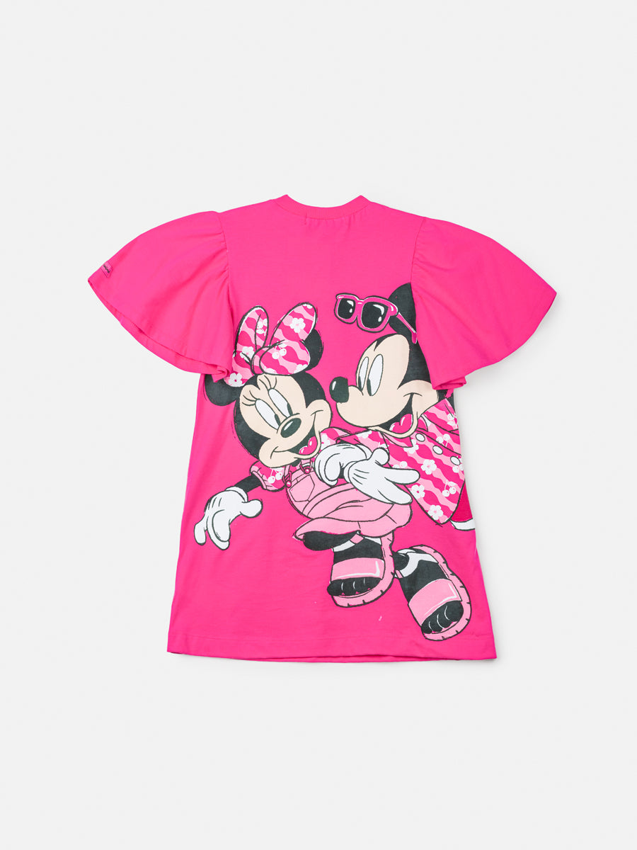 Vestido Infantil Animê Verão Rosa Minnie Disney