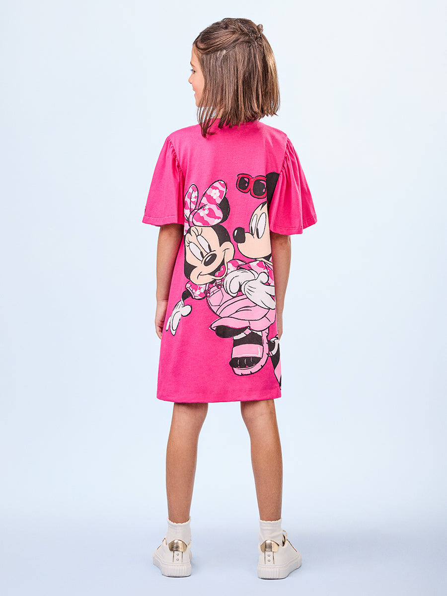 Vestido Infantil Animê Verão Rosa Minnie Disney
