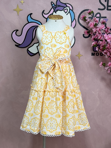 Vestido Infantil Animê Verão Amarelo Laise