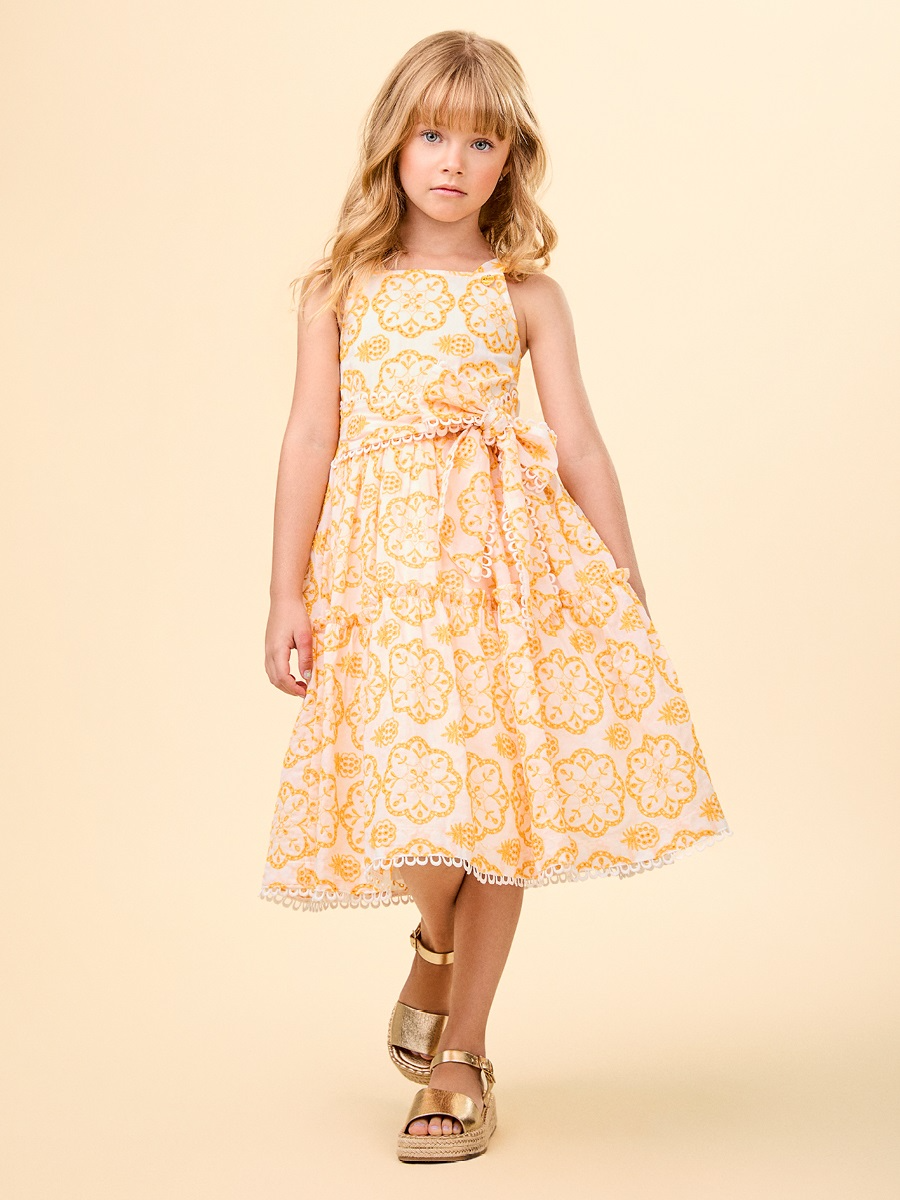 Vestido Infantil Animê Verão Amarelo Laise