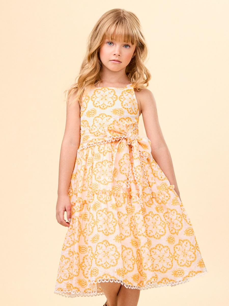 Vestido Infantil Animê Verão Amarelo Laise
